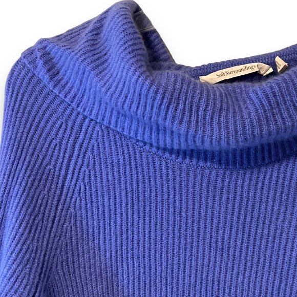 Soft Surroundings Cowl Turtleneck Knit Sweater Medium 100% Cashmere Blue - Picture 4 of 9